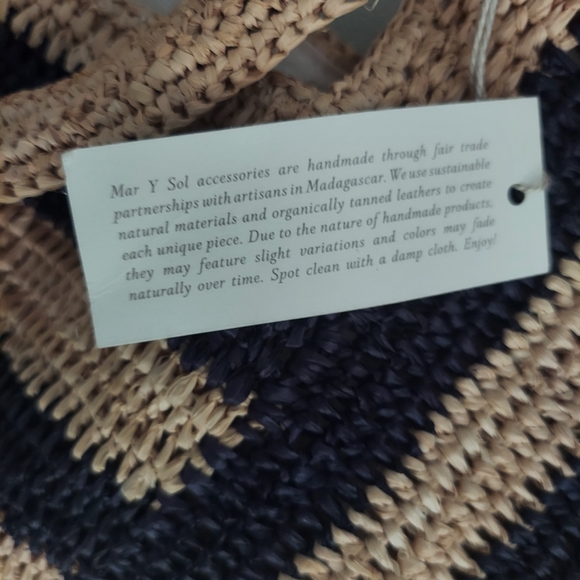 NWT Mar Y Sol Cabana Stripe Straw Hand Made Carry All Tote Bag - Picture 12 of 12